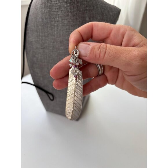 Upcycled Silverware Feather Pendant Necklace: Bohemian Flatware Jewelry - Picture 2 of 6